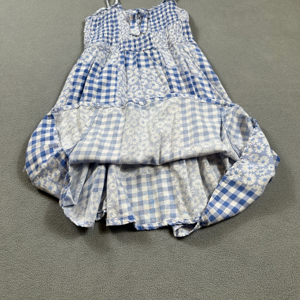 Btween Sundress Girls 12 Blue Gingham Daisy Patchwork Smocked Bodice Tie Dress - Picture 5 of 7